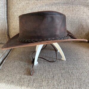 Brown Cowboy Hat 100% Genuine Leather - Hazdam - Size Small / US 7